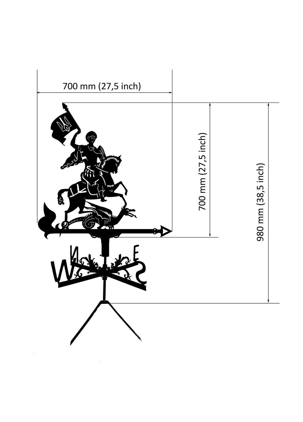 Флюгер на дом Георгий Победоносец с флагом Украины, Юрий Змееборец, флюгер на крышу из металла 2 мм. No Brand (368896296)