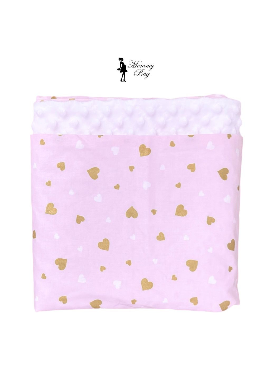 Плед 100х80 см №23 Рожевий з сердечками (гліттер, білий плюш) Mommy Bag (285720536)
