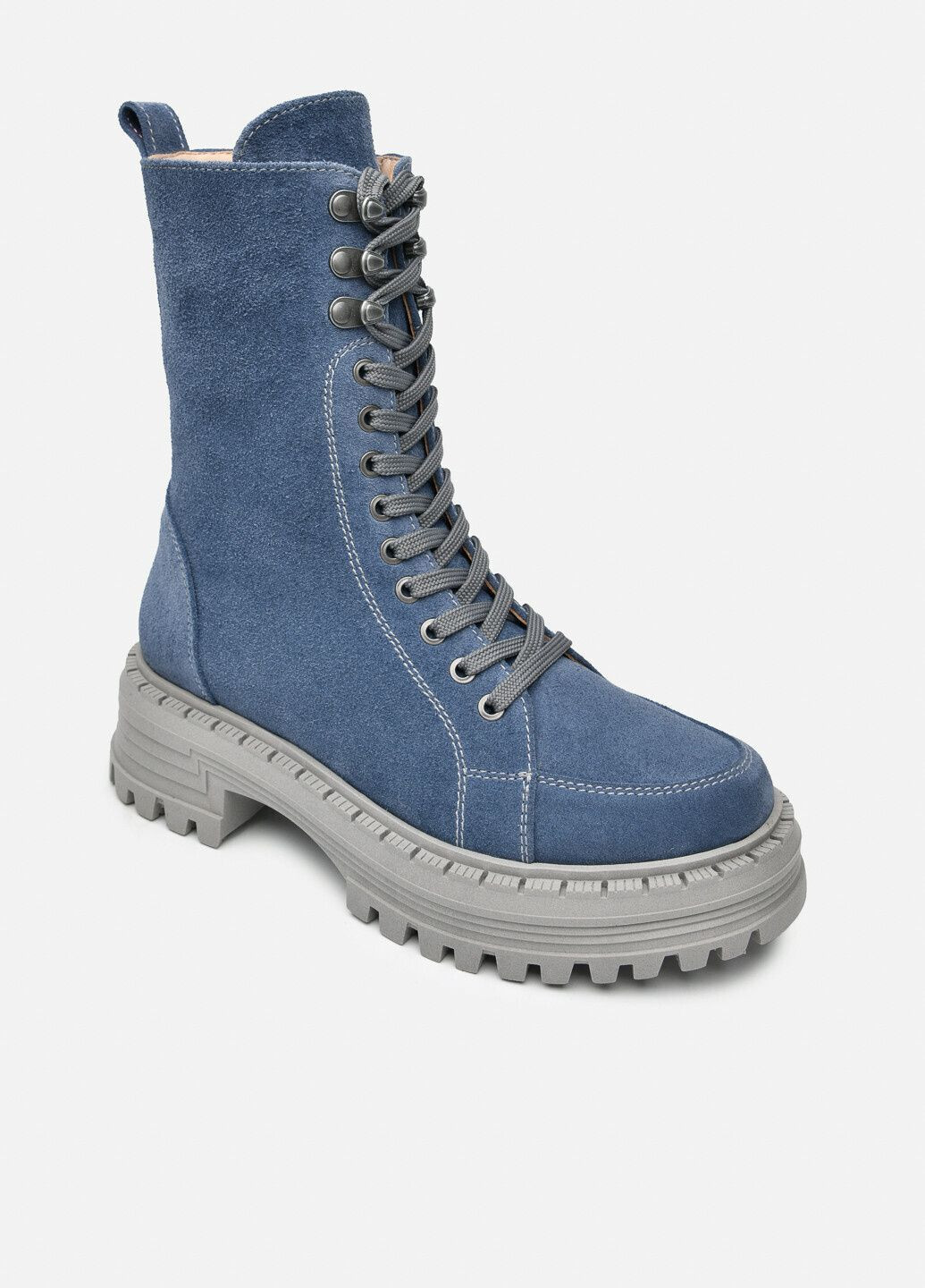 Високі зимові замшеві черевики голубого кольору зі шнурівкою, блискавкою та високою підошвою (відшив 3 дні) Paradize (371137290)