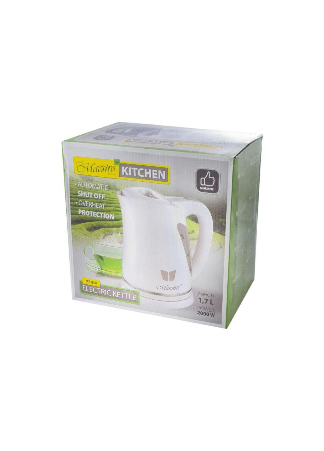 Електрочайник з термостійким пластиком 1.7 л білий, автоматичне вимикання, 360° обертання Maestro (356510387)