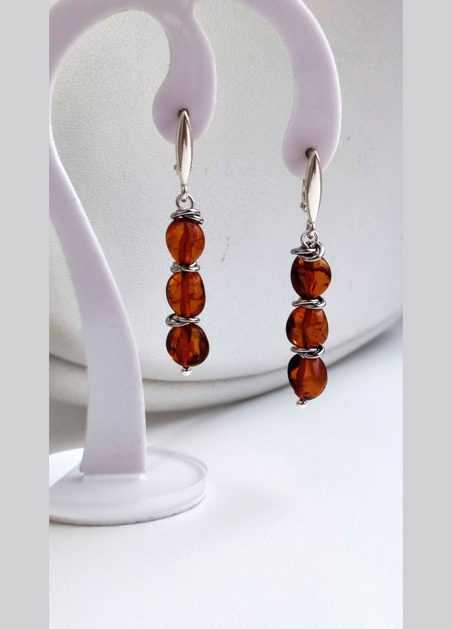 Сережки 2533 з натурального бурштину відтінок коньячний сережка срібло MINOV (338620076)