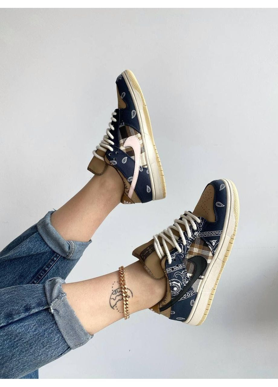 КРОССОВКИ ЖЕНСКИЕ NIKE SB DUNK LOW X TRAVIS SCOTT CACTUS JACK BROWN НАЙК СБ ДАНК No Brand чёрные демисезоны (369388823)