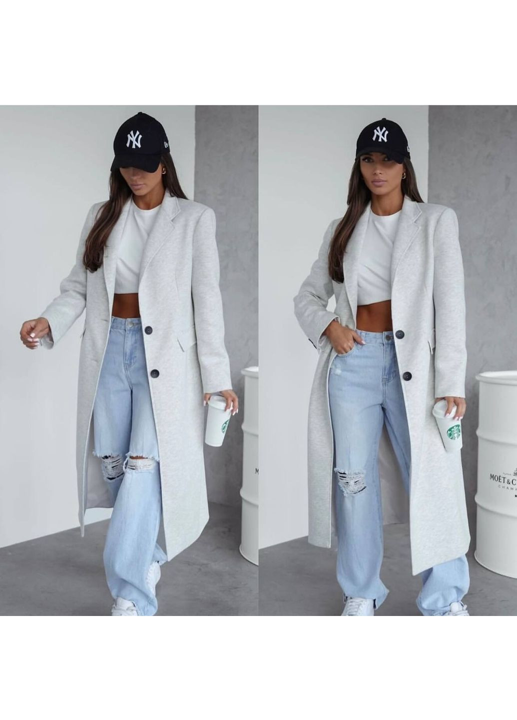 Сіре демісезонне Жіноче пальто класичного крою з кашеміру MonCher