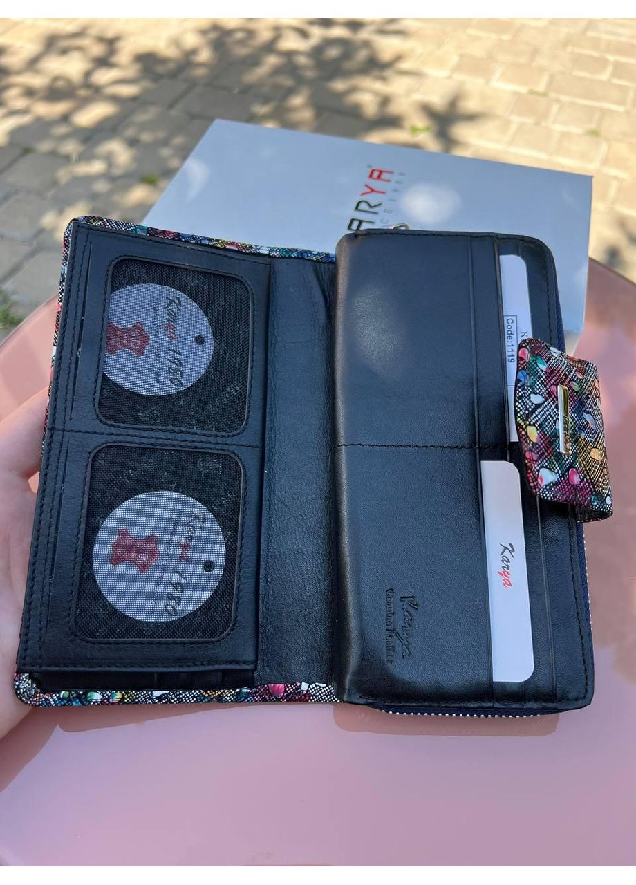 Женский кошелек Турция натуральная кожа три отделения для купюр на молнии картхолдер на магните цветной черный Karya (354338041)