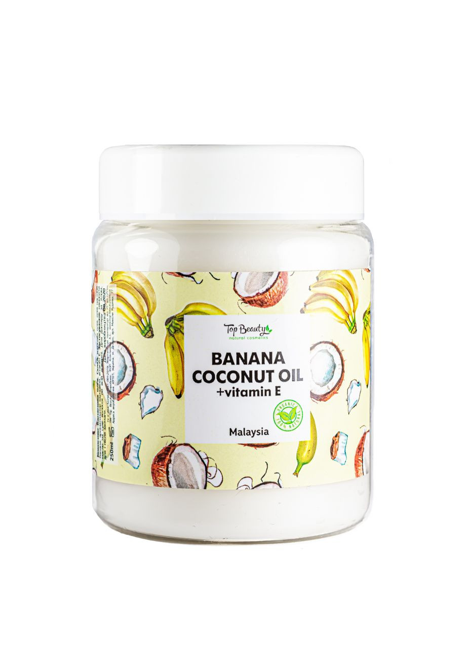 Масло для волос и тела кокосовое с витамином Е и ароматом банана 250 мл Top Beauty (367989914)