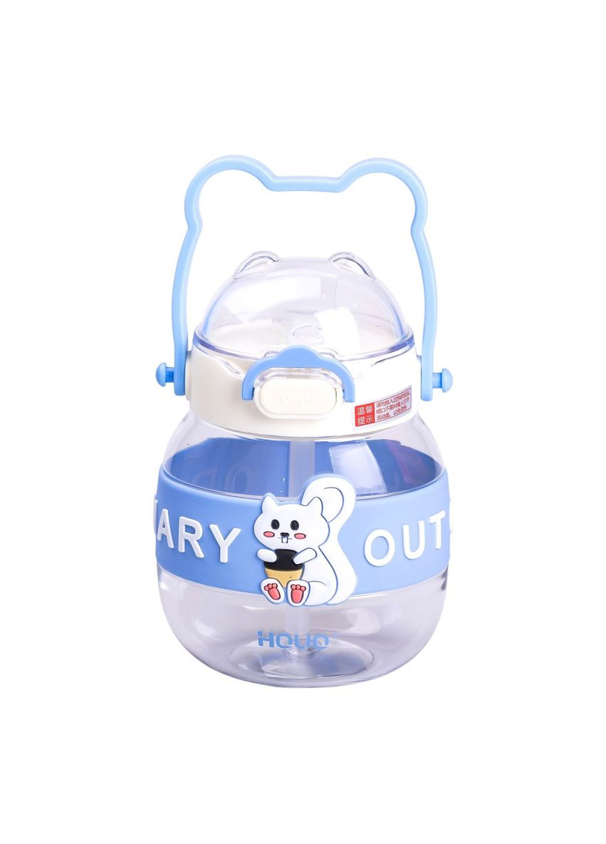 Бутылка для воды детская с трубочкой 580 мл с ручкой и ремешком 15 см Синяя HP-14-37BL Yiwu (370675680)