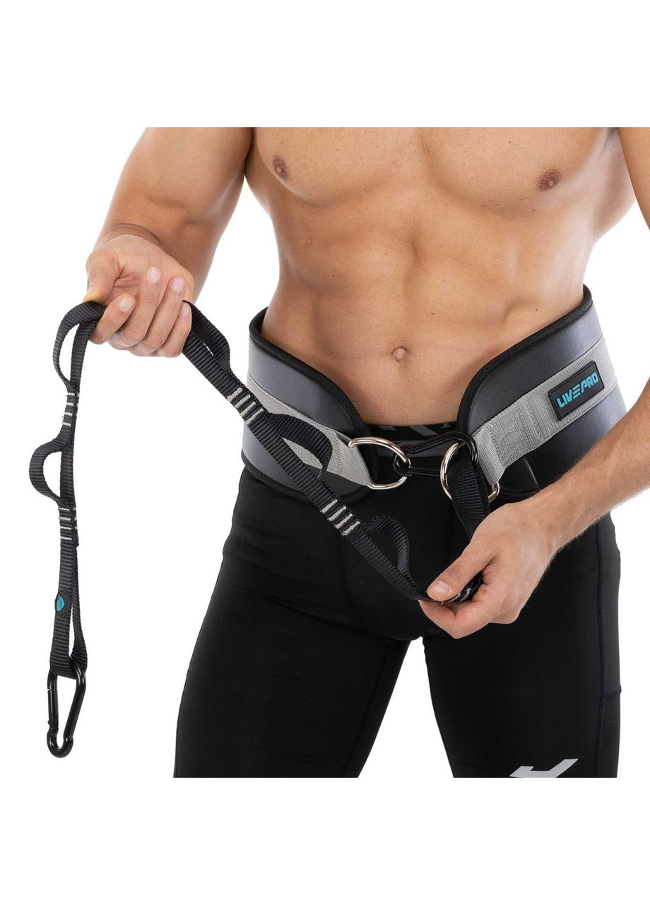 Пояс атлетический для обременения композитная кожа со стропой и карабином спинка 19см LP8098 (PU, полиэстер, EVA, LiveUp (361439925)
