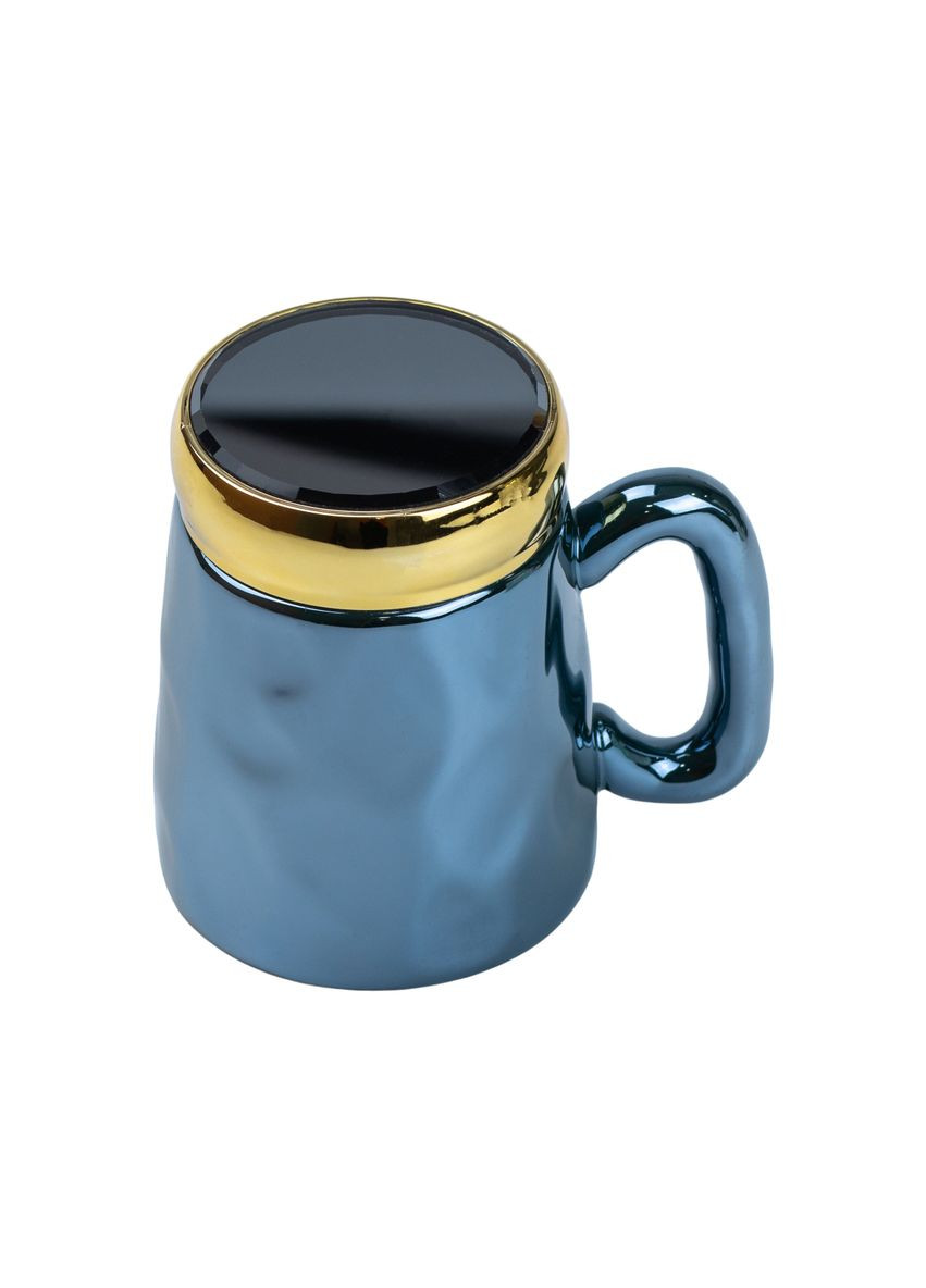 Чашка керамическая 450 мл в зеркальной глазури с крышкой, синий No Brand HP7195BL (298915670)