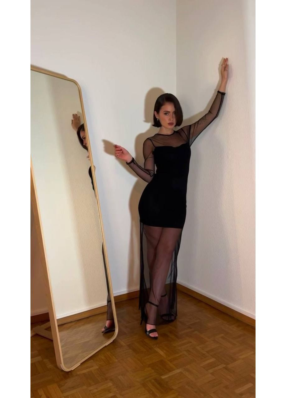 Чорна повсякденний, вечірня, кежуал жіноча сукня силуетна FINO Mode однотонна