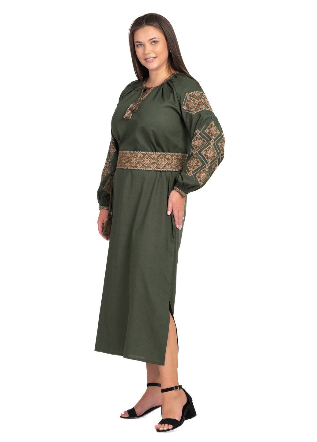 платье-вышиванка льняное соломия (хаки) Golfstream свободная лен (350908658)