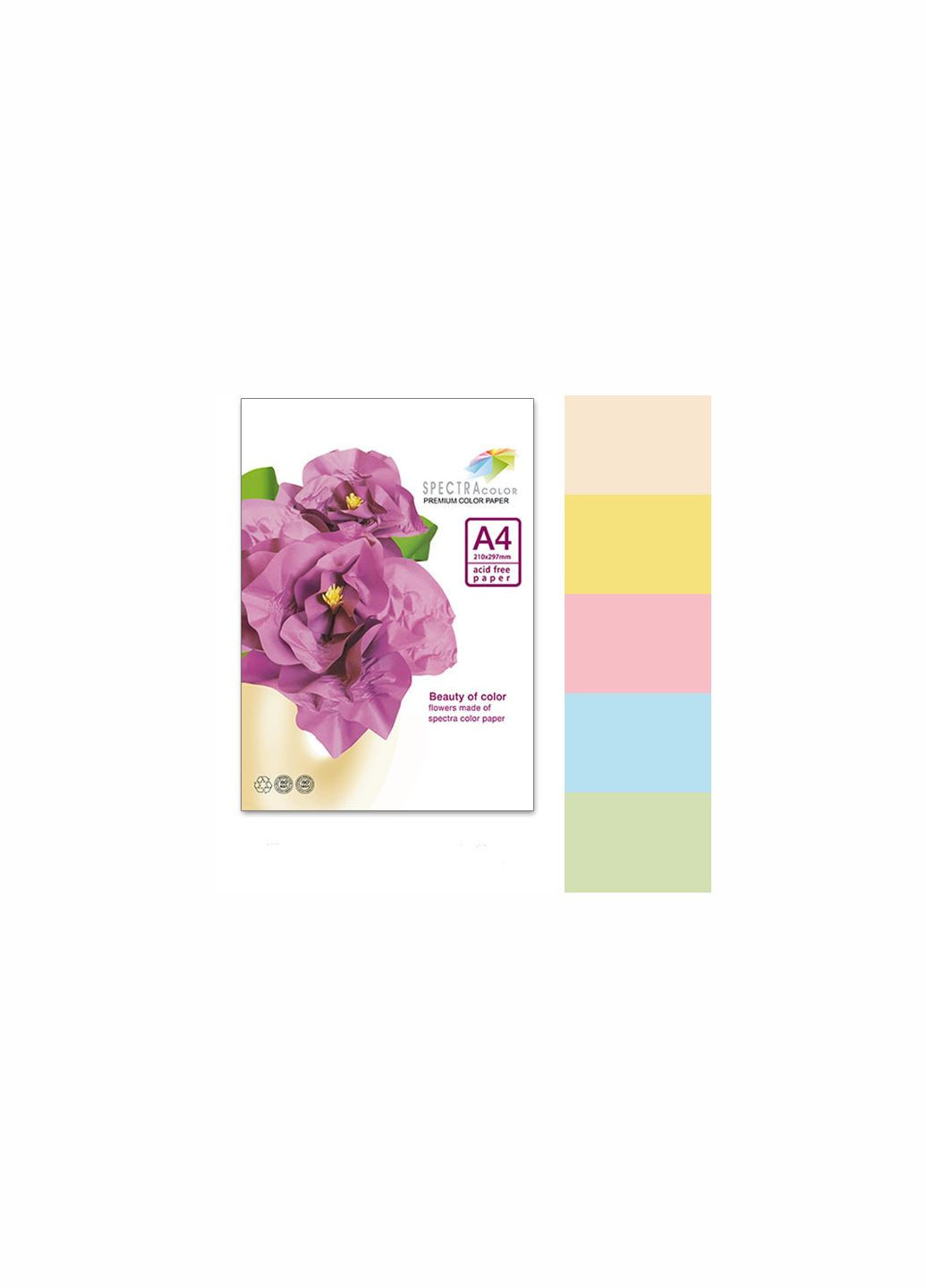 Набір кольорового паперу А4 з 5 пастельних кольорів 80 г/м2 250 аркушів, Spectra Color (281999656)