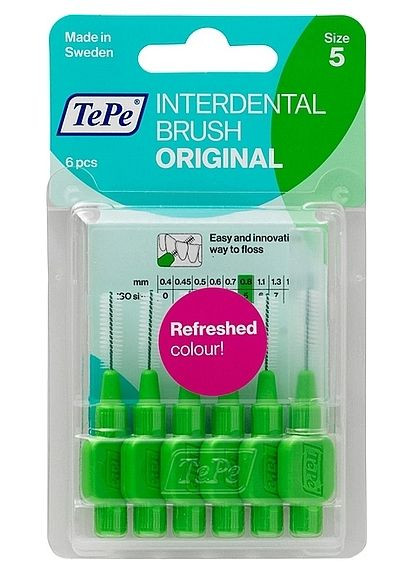 Набір міжзубних йоржиків "Original", 0.8 мм, зелені Interdental Brush Original Size 5 6шт (1229924-142642) TePe (368884271)