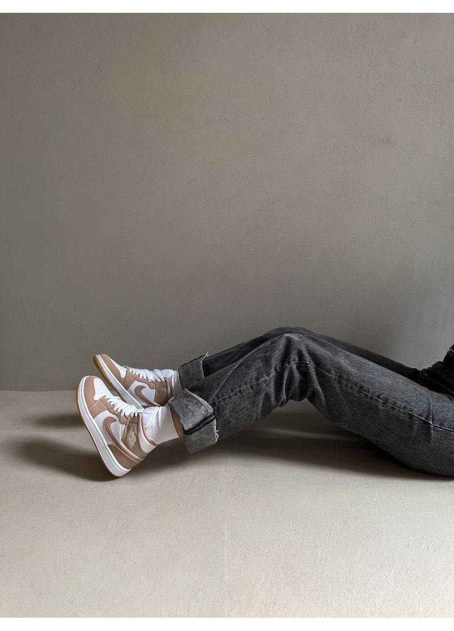 КРОССОВКИ ЖЕНСКИЕ NIKE AIR JORDAN 1 RETRO BEIGE НАЙК АИР ДЖОРДАН No Brand бежевые демисезоны (367176457)