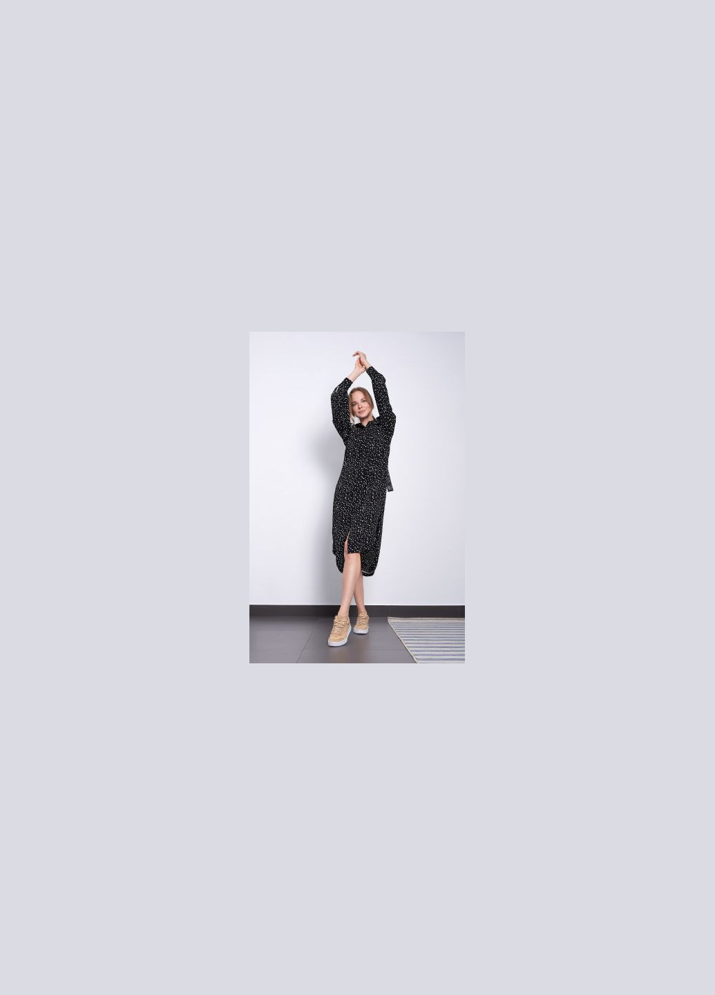 Черное кэжуал платье женское чёрное в горох дизайнерское миди "диана" mkpr2108-1 Modna KAZKA