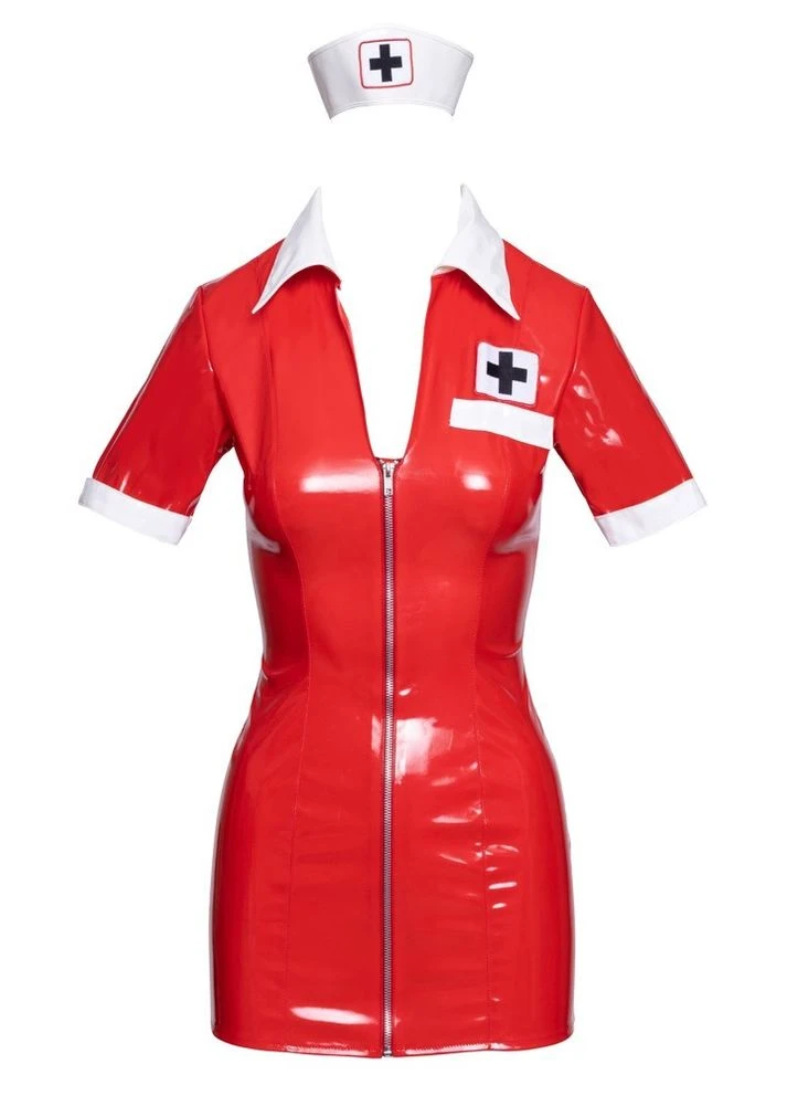Костюм медсестри червоний вініловий Vinyl Nurse 2 предмети, Black Level (347287335)