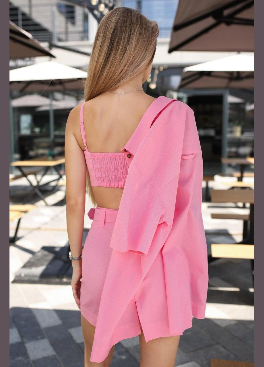 Женский комплект (рубашка, топ, шторты), трэндовый летний лляной костюм, подойдет для встреч и прогулки Intruder (360071937)