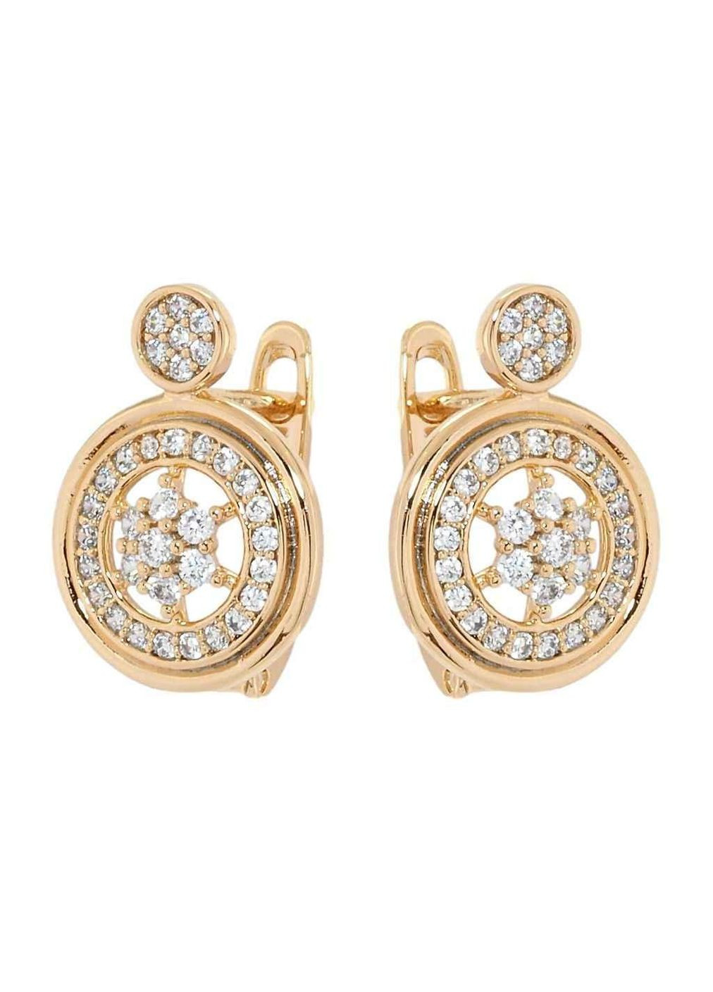 Сережки Позолота 18K англійський замок Кругі з цирконієм (174180) ТМ Xuping (315138923)