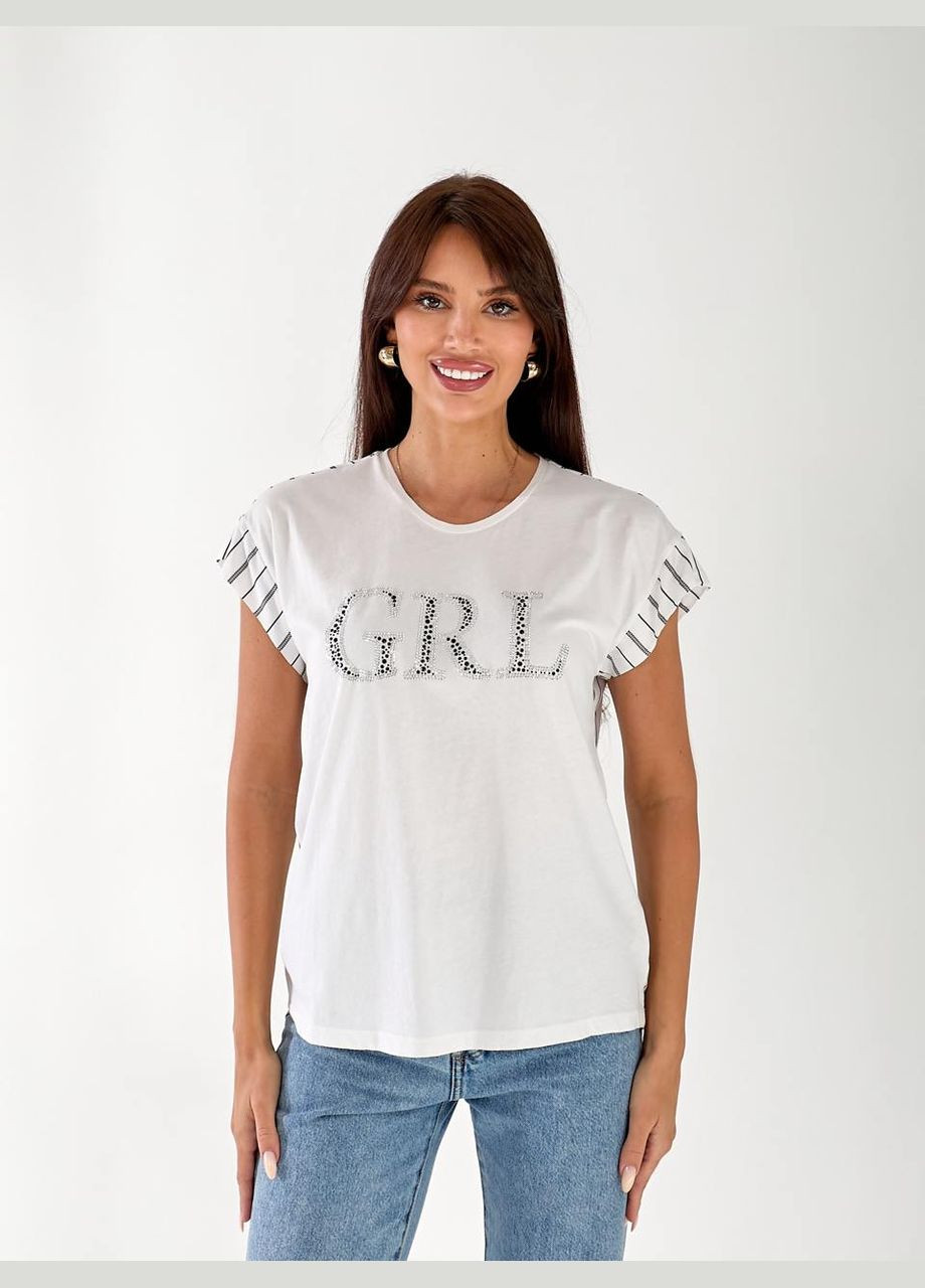 Жіноча футболка зі стразами Fashion - (334016646)