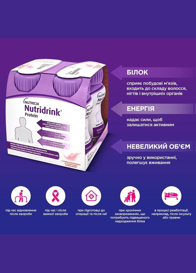 Ентеральне харчування Nutridrink Protein зі смаком полуниці, 4х125 мл Nutricia (331861148)