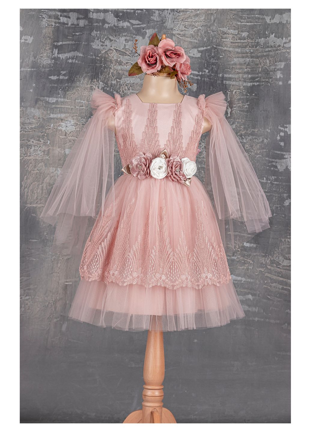 Розовое платье нарядное с украшением 2130 темно пудровый Tivido (306543951)