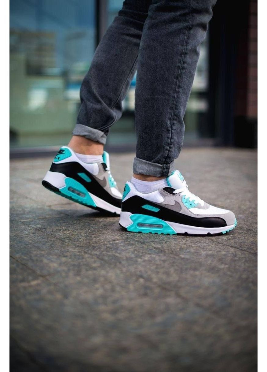 Серые демисезонные кроссовки мужские nike air max 90 grey green black найк аир макс 90 No Brand