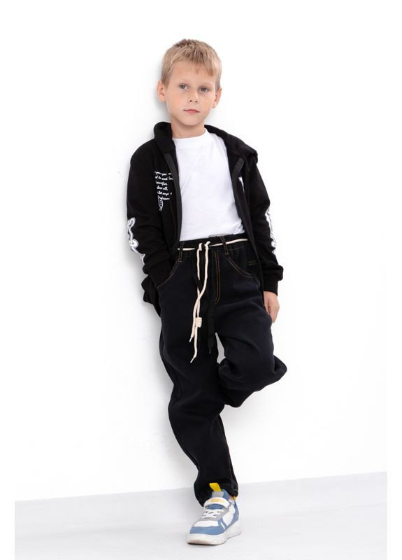 Черные зимние зимние детские джинсы (унисекс) на флисе классического кроя (p-18249) Носи своє