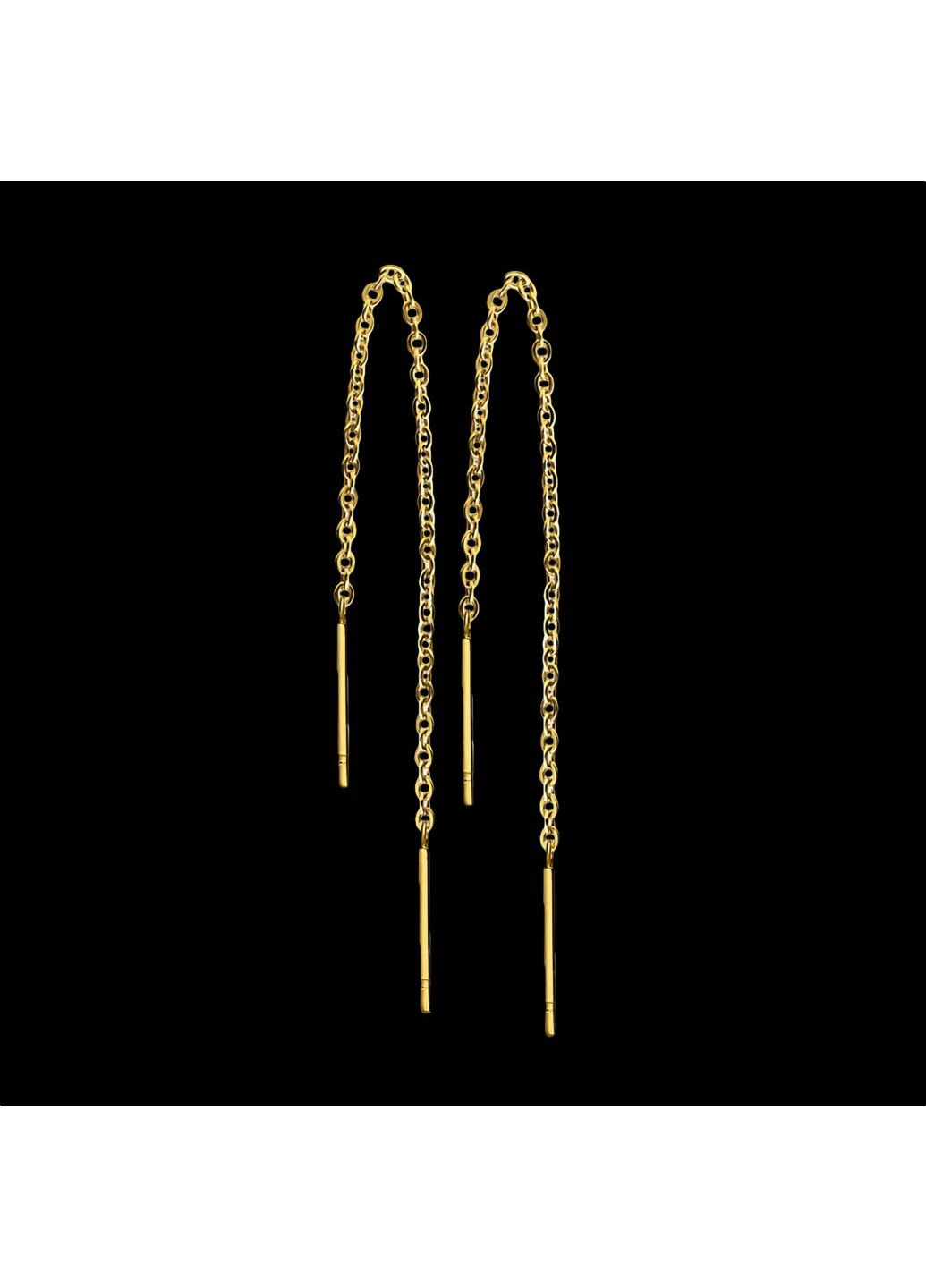 Сережки-протяжки (сережки-нитки, сережки-цепочки) із медичної сталі колір Золото Spikes (287337774)