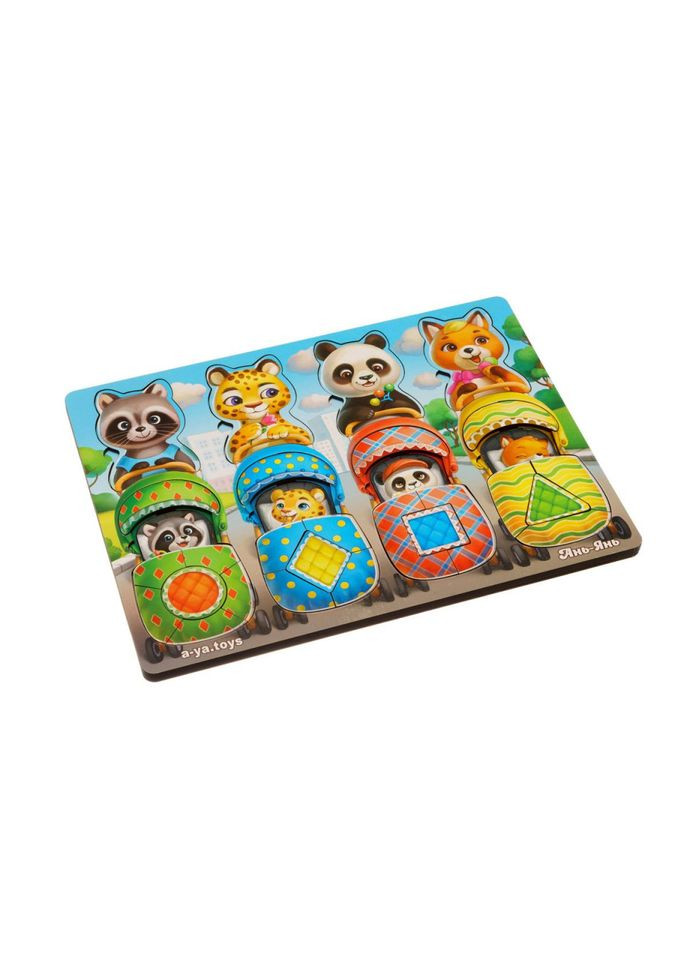 Деревянная настольная игра "Звери в колясках" (ПСД176) PSD176 сортер-вкладыш Ubumblebees (302010256)
