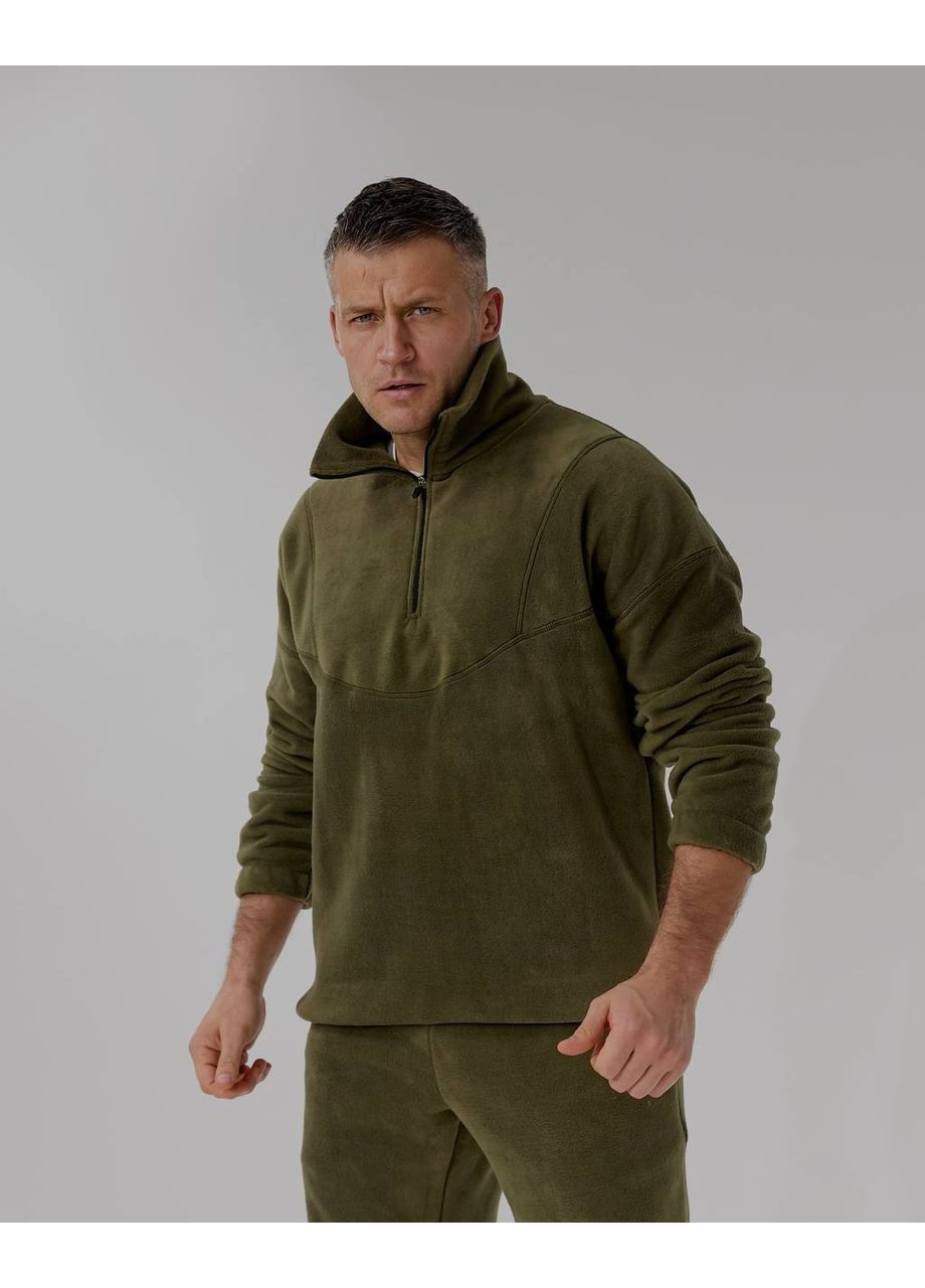 Оливковый (хаки) демисезонный костюм 066/1 двухсторонний флис полар брюки и кофта с воротником на молнии Україна