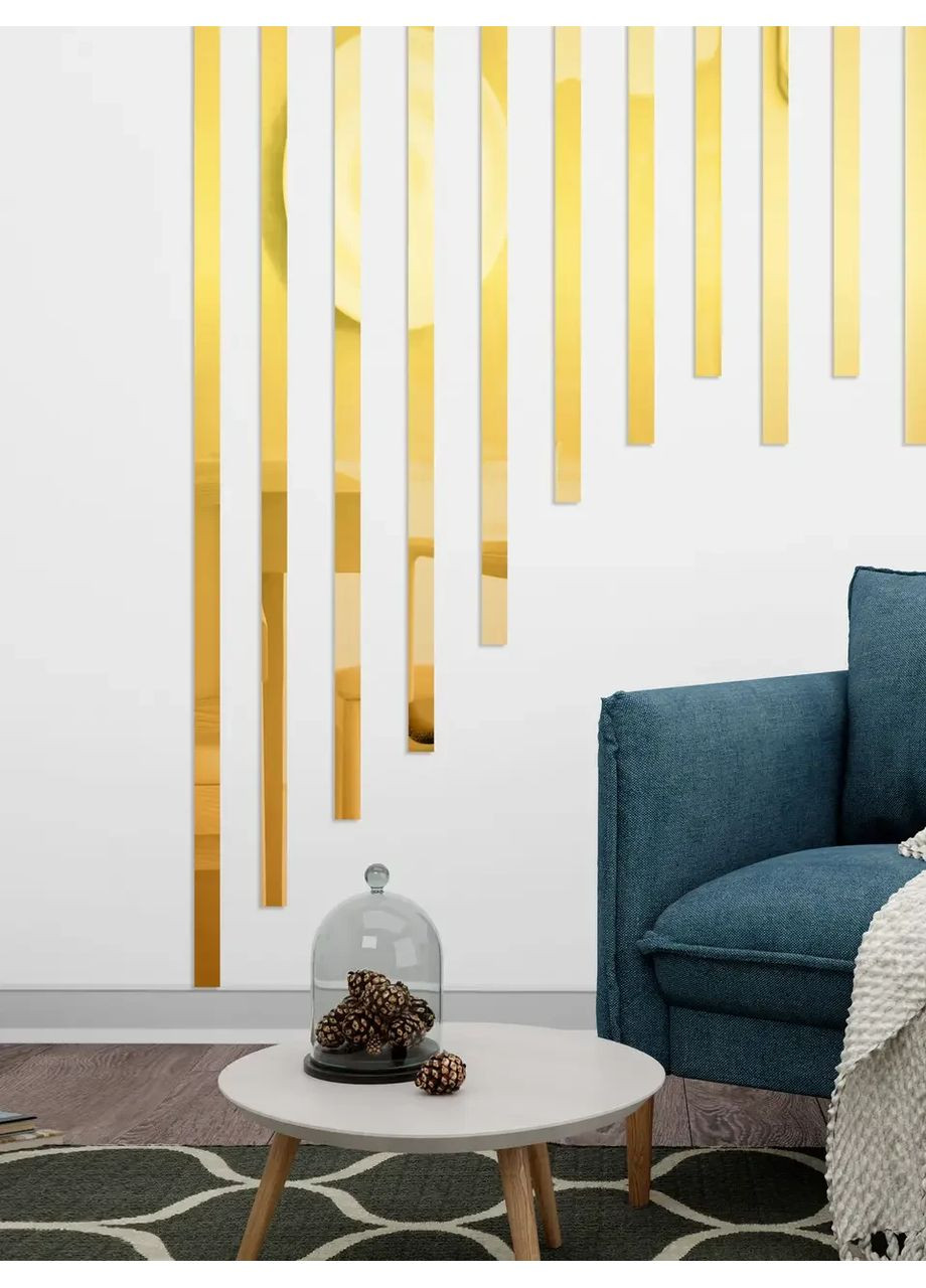 Наклейки на стену зеркальные акриловые самоклеящиеся Молдинг-20 2х29.5 см 24 шт. Золото Ваша Світлість (366334490)