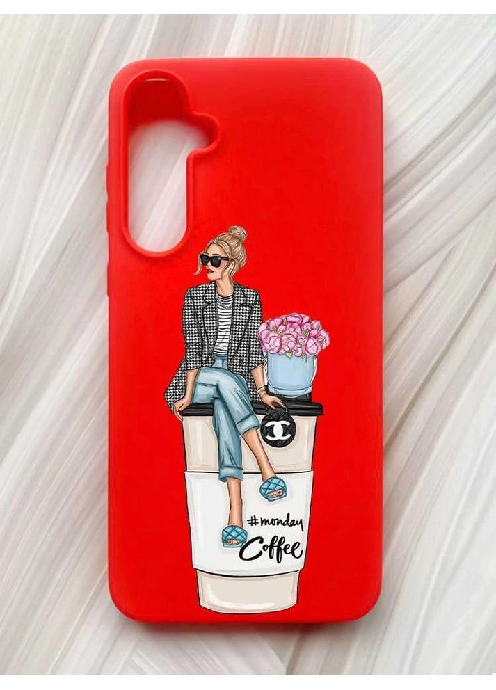 Матовий червоний чохол на Samsung Galaxy A55 (A556) Дівчина на каві (принт 228) Creative (355406023)