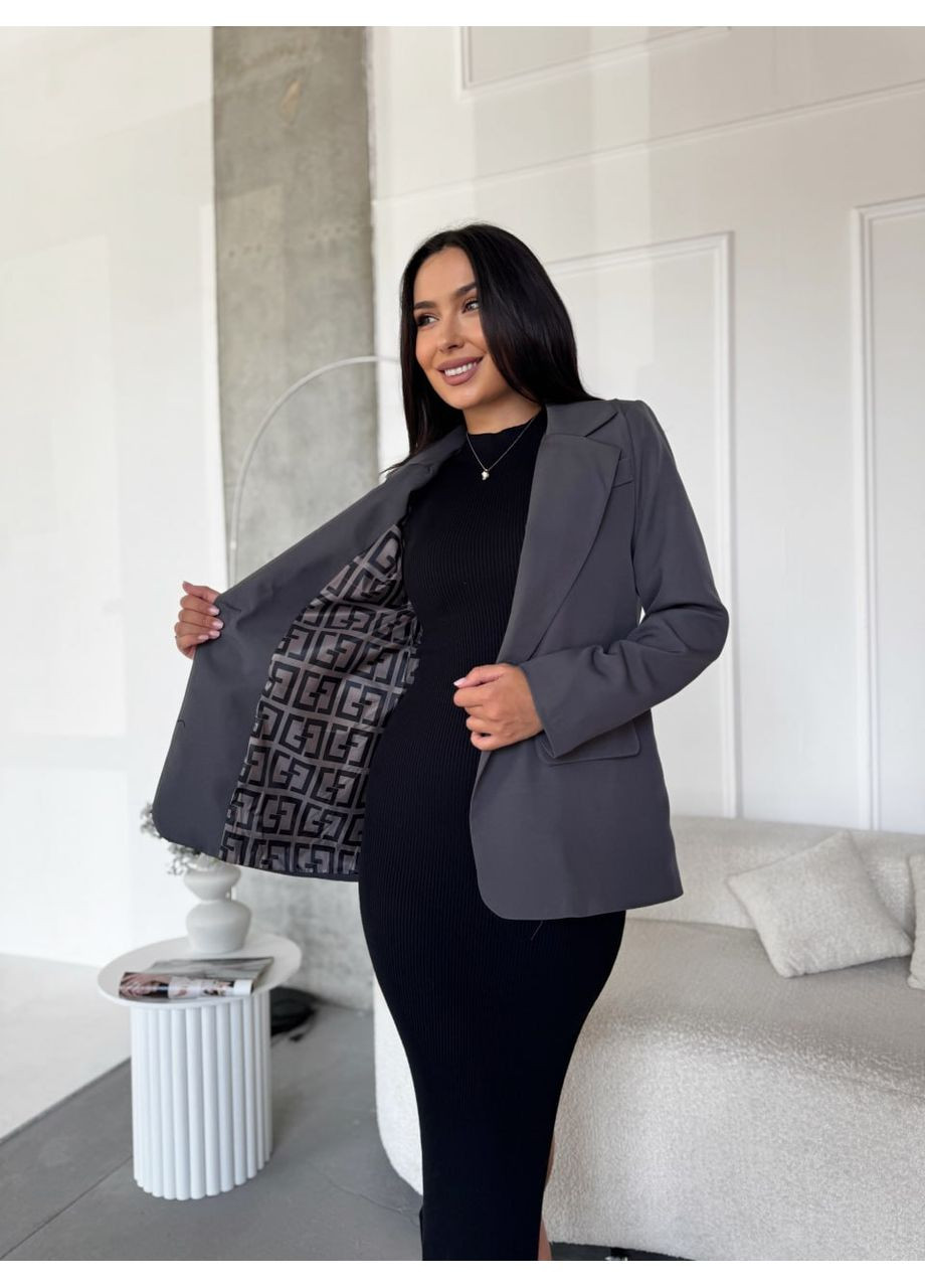 Серый женский женский пиджак No Brand однотонный - демисезонный