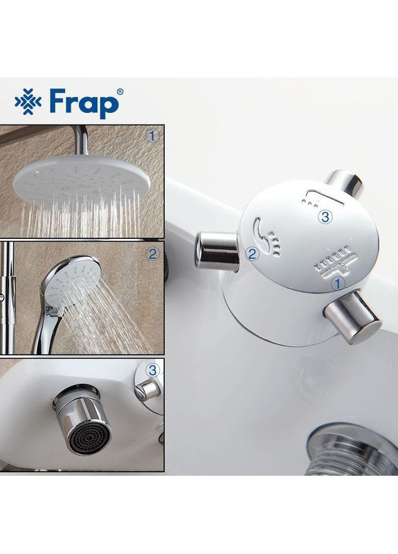 Душова система F2431, поворотний вилив, лійка, білий/хром Frap (372994934)