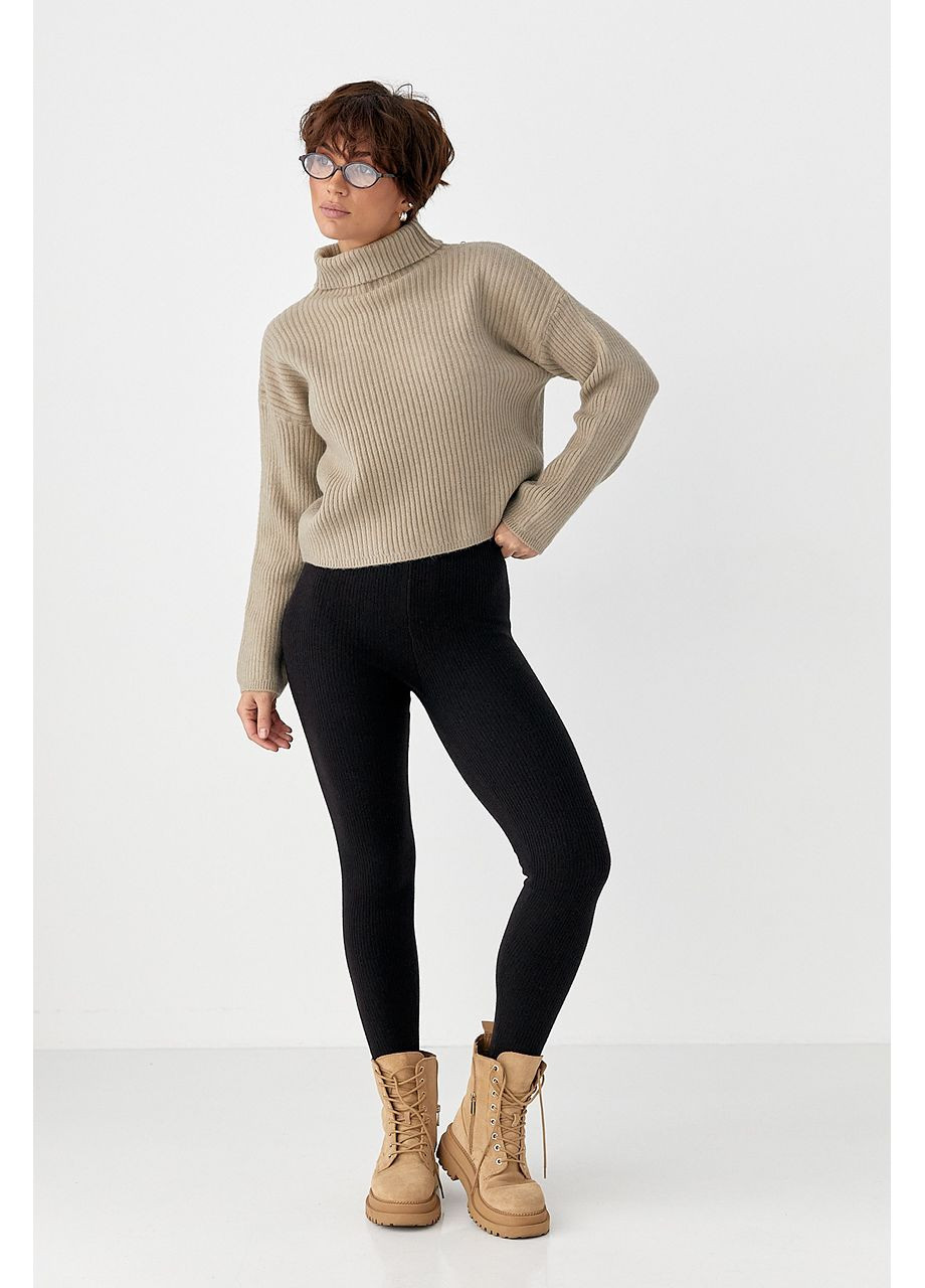 Базовий теплий гольф у рубчик - чорний колір Lurex (370601973)