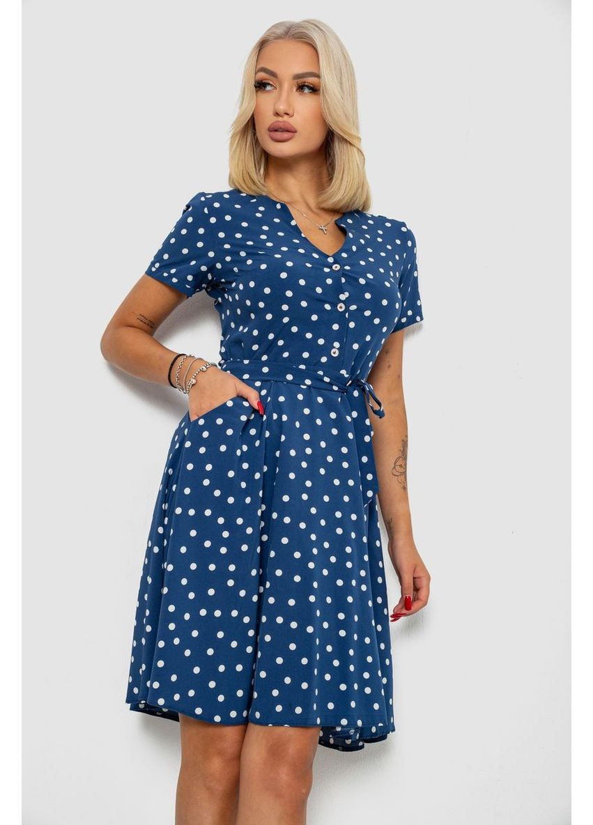 Синее повседневный платье софт с принтом в горох, 230r0032-2 Ager в горошек