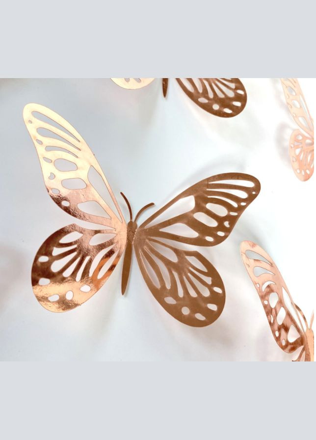 3D дзеркальні наклейки метелики 12 шт Бронзові F Rose No Brand (324271525)