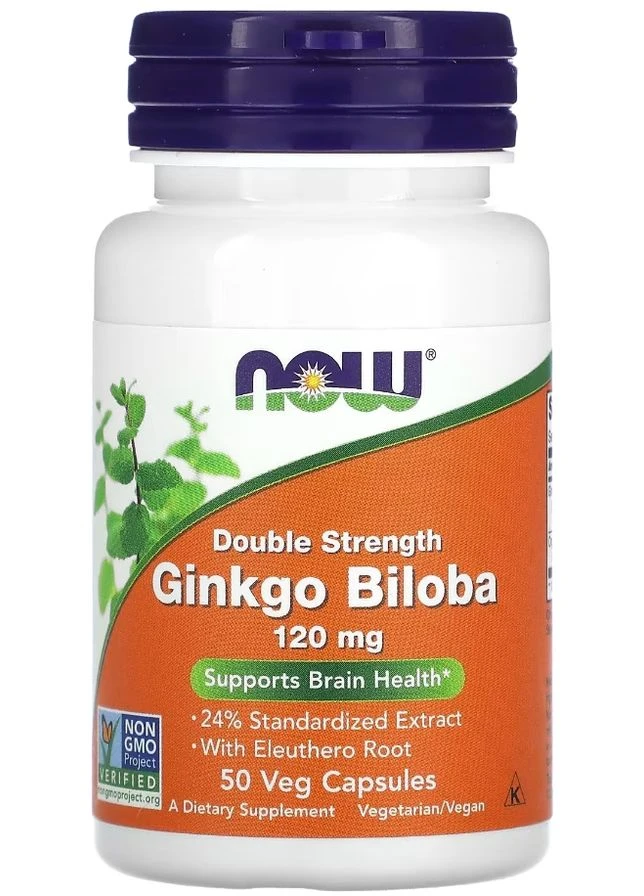 Гінкго Білоба подвійний сили дії Ginkgo Biloba 120 мг 50 веганських капсул Now Foods (351865307)