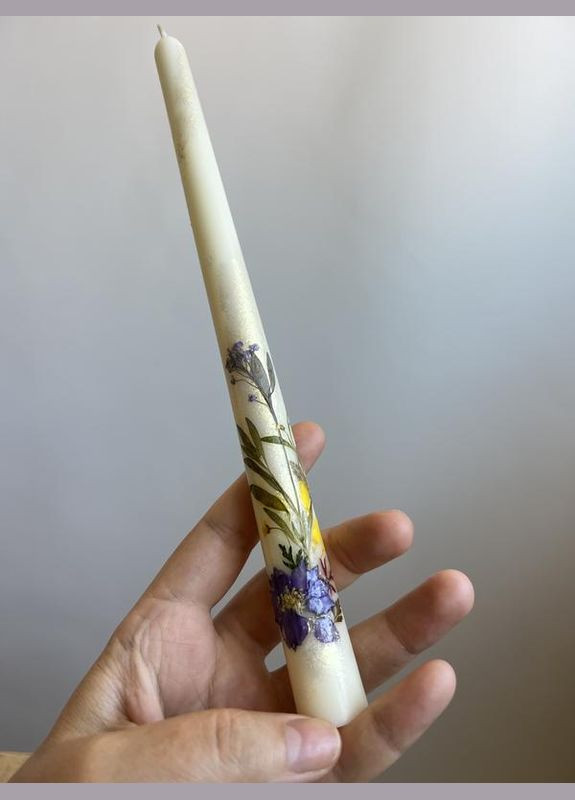 Конусна святкова свічка з сухоцвітами | воскова ручної роботи | весільна або інтер'єрна Hand Made (346591204)