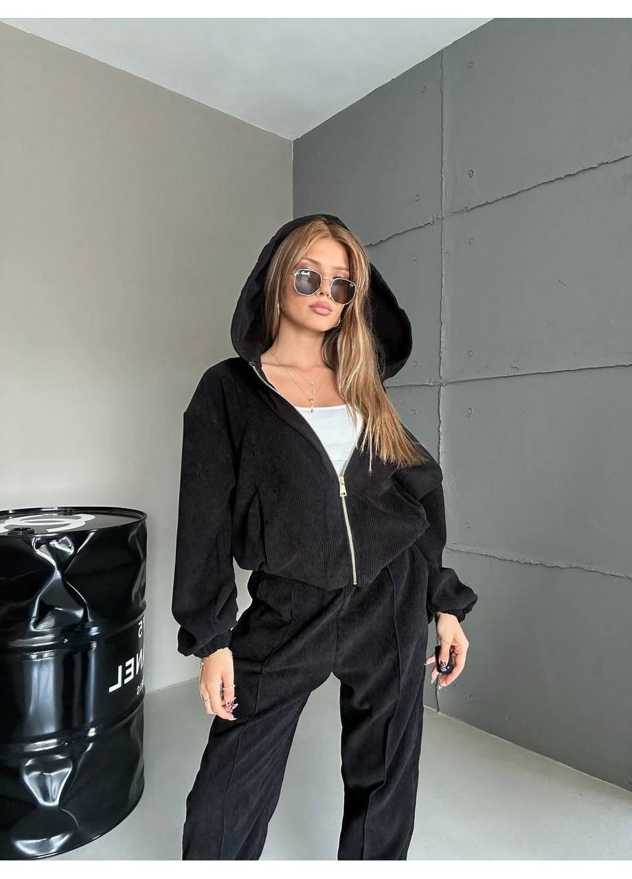 Вельветовый спортивный костюм черного цвета 35032 Fashion (362572175)