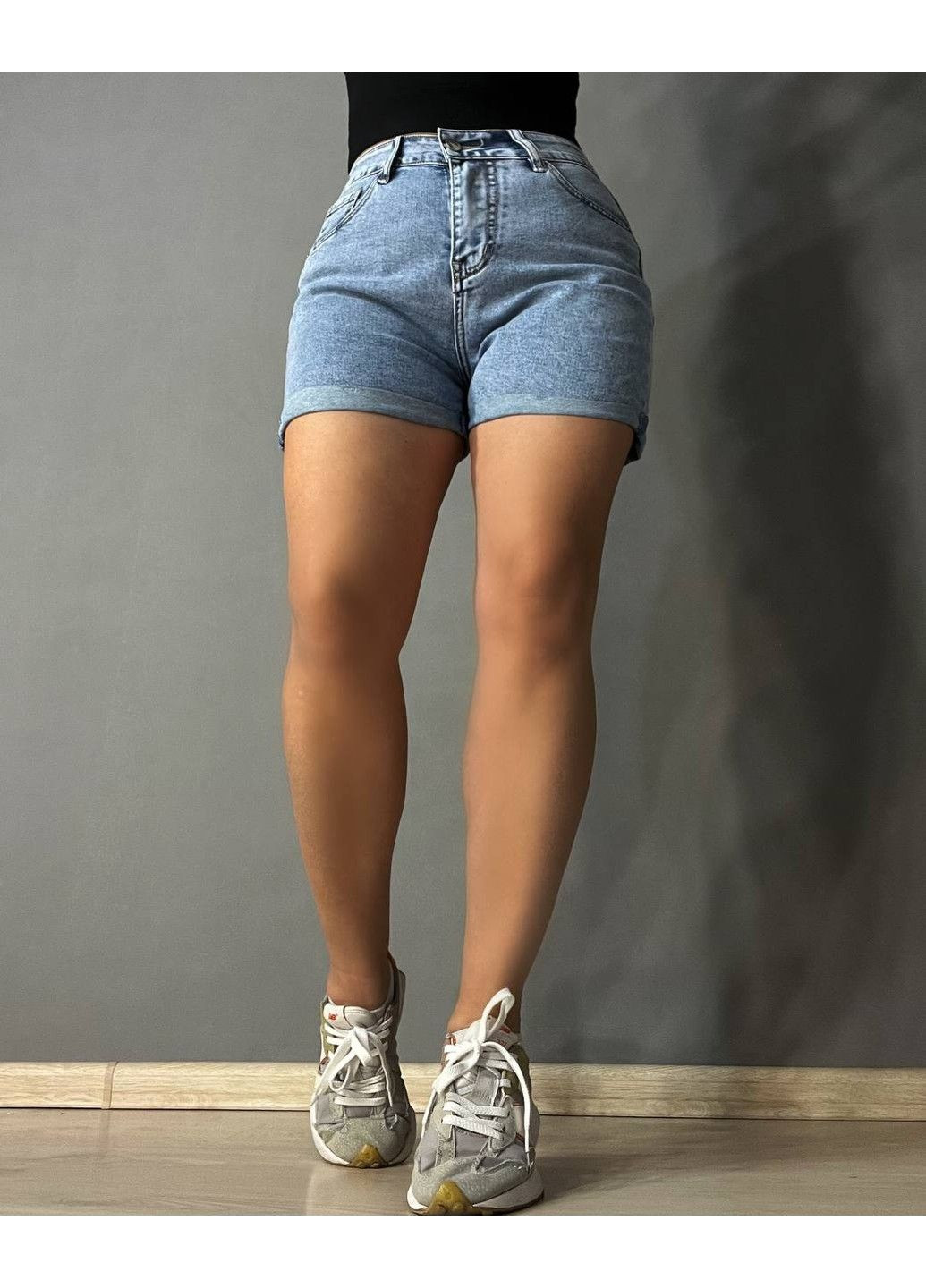 Шорты женские джинсовые 7025-7027-7028-7030 с подворотом и ремнем стрейчевые голубые Derun (336094428)