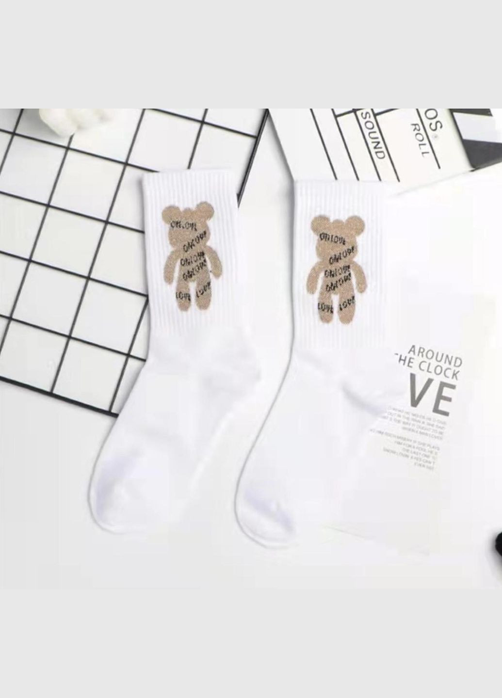Білі шкарпетки жіночі, високі з бавовни, з ведмедиком, 35-40р. білі (336386083)