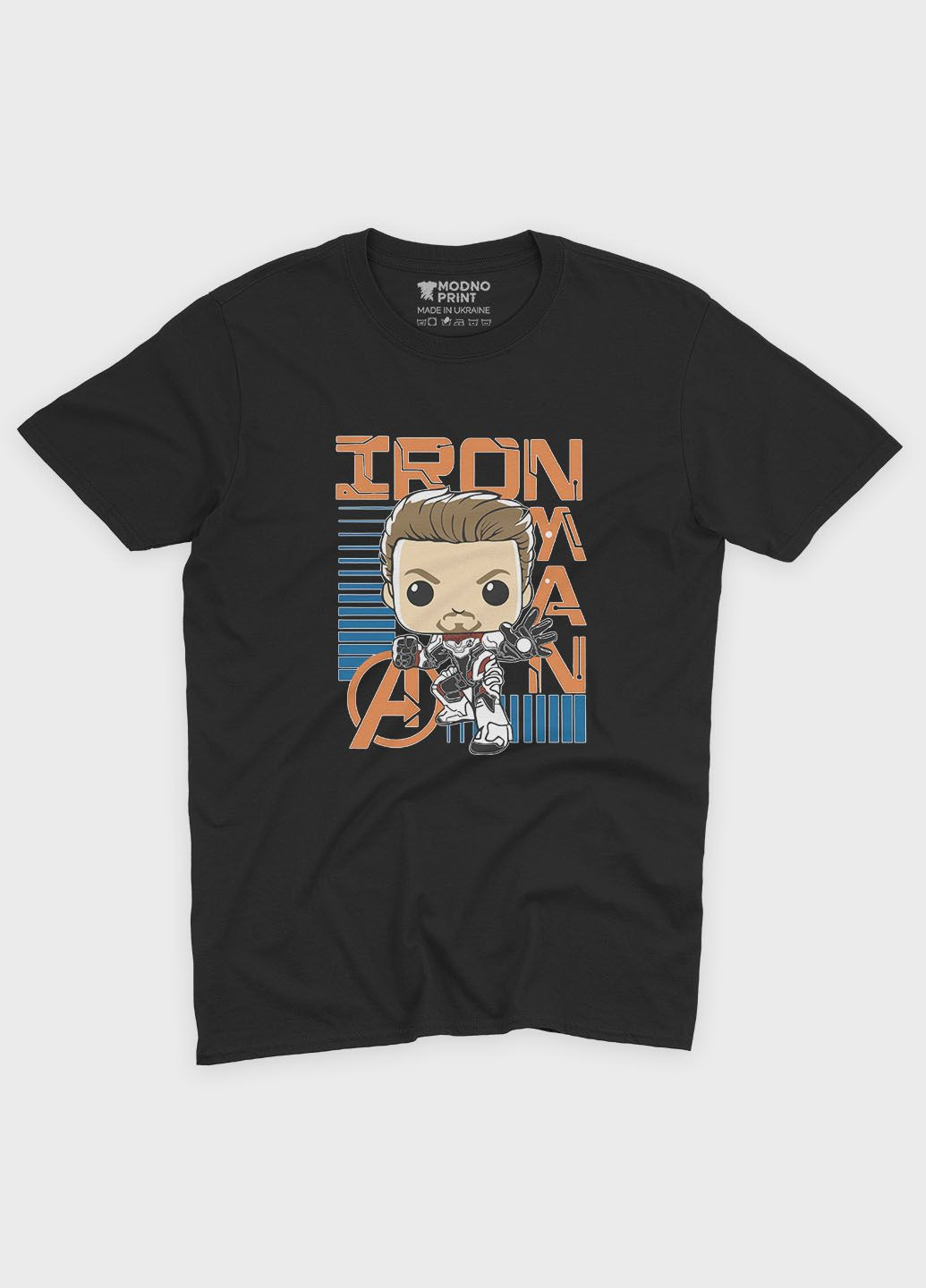 Черная демисезонная футболка для мальчика с принтом супергероя - железный человек (ts001-1-bl-006-016-022-b) Modno
