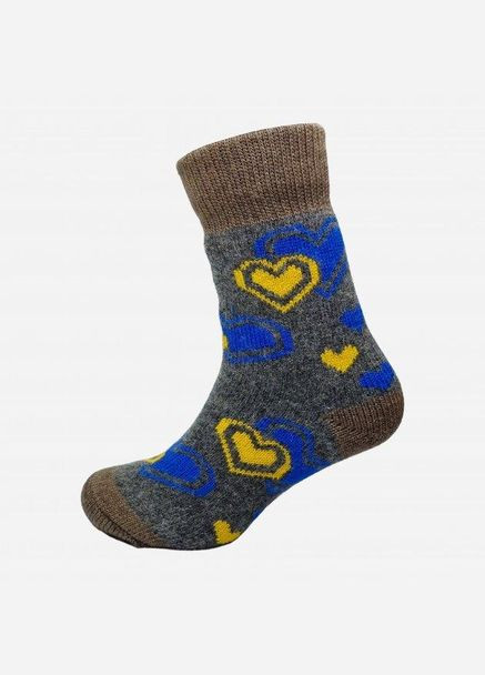Серые носки женские лана карпат love uk шерсть синий/желтый/ Лео (276535986)