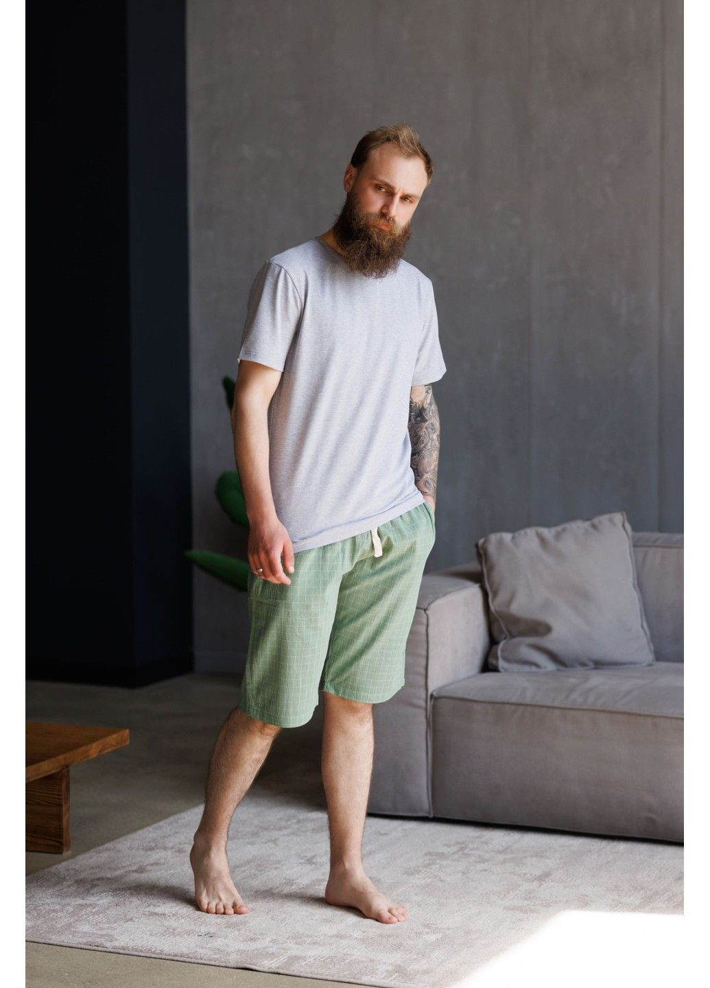 Шорты мужские в клетку для дома HOMELY зеленые Handy Wear (337715537)