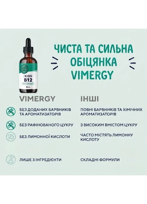 Органічний рідкий вітамін B12 для дітей Kids Liquid 55 мл Vimergy (401286256)