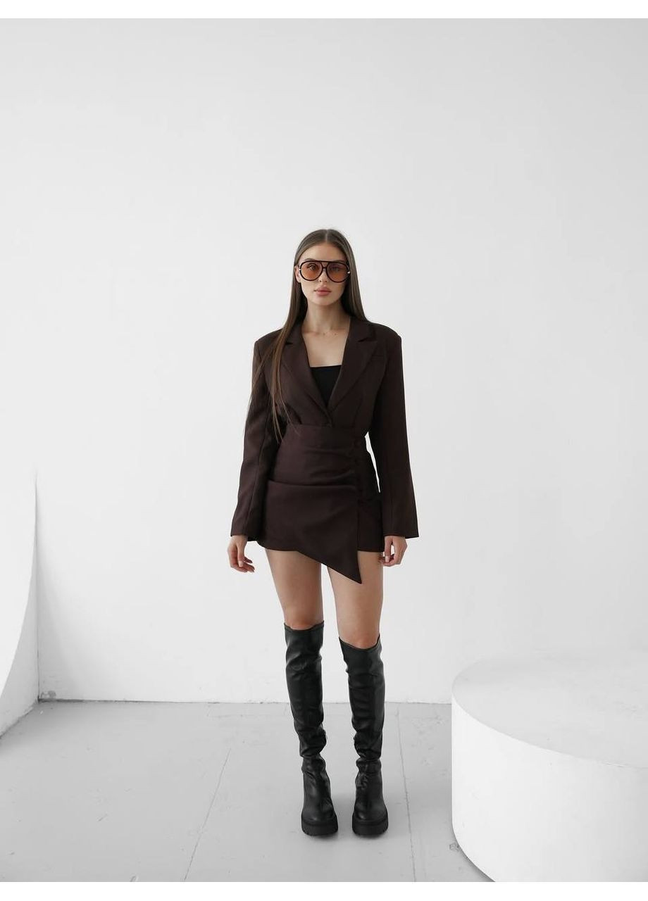 Коричнева повсякденний, вечірня, ділова, кежуал жіноча сукня піджак з баскою сукня-жакет No Brand однотонна