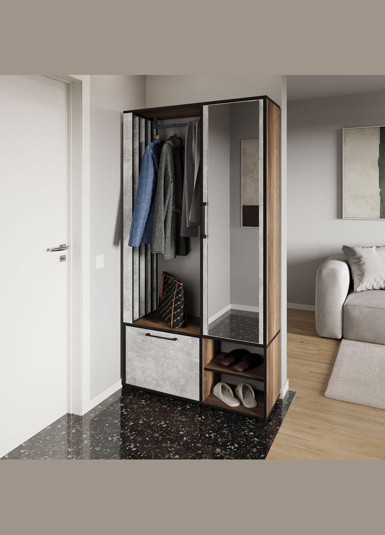 Сучасна прихожа з дзеркалом, дверцятами та штангою для одягу від KO-0003 MORELI (361035175)