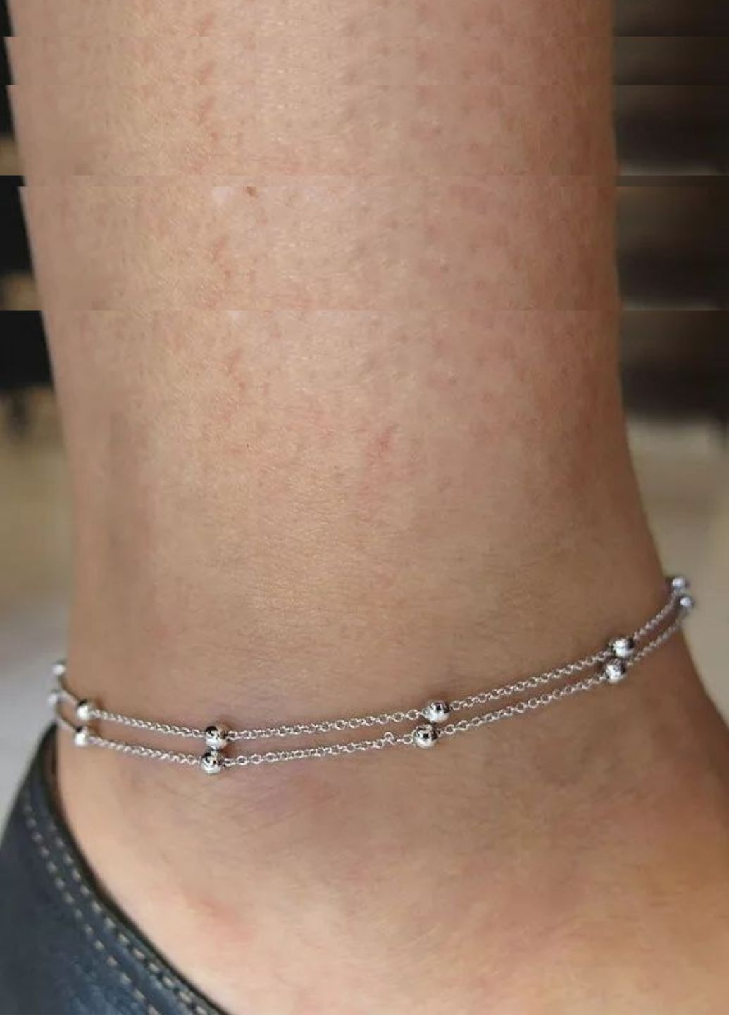 Браслет на ногу анклет подвійний з намистинками No Brand (297743412)