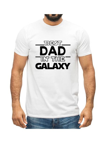 Біла чоловіча футболка з принтом best dad in the galaxy для батька Stedman