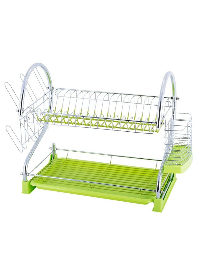 Зелена сушарка для посуду двоярусна 55х24,5х37 см Kamille (370388835)